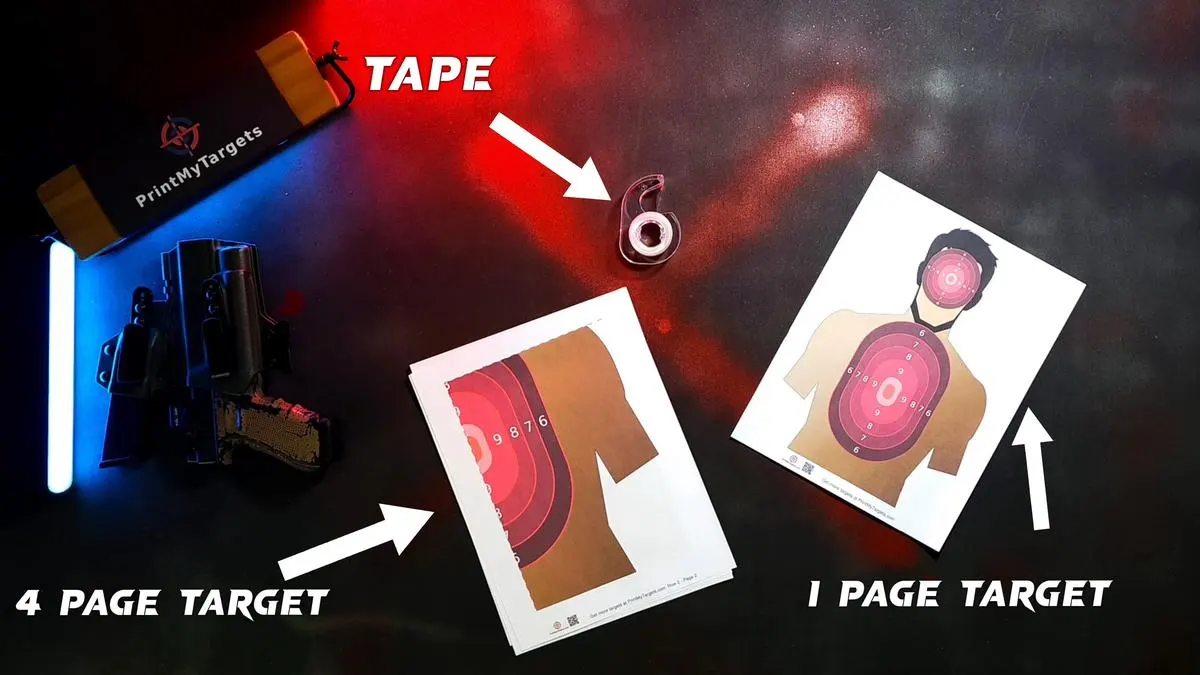 Target examples and materials needed to create the 4 page printable paper shooting target. 