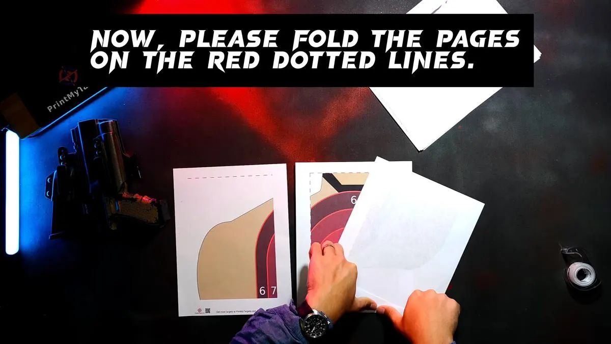 Now, please fold the pages on the red dotted lines.