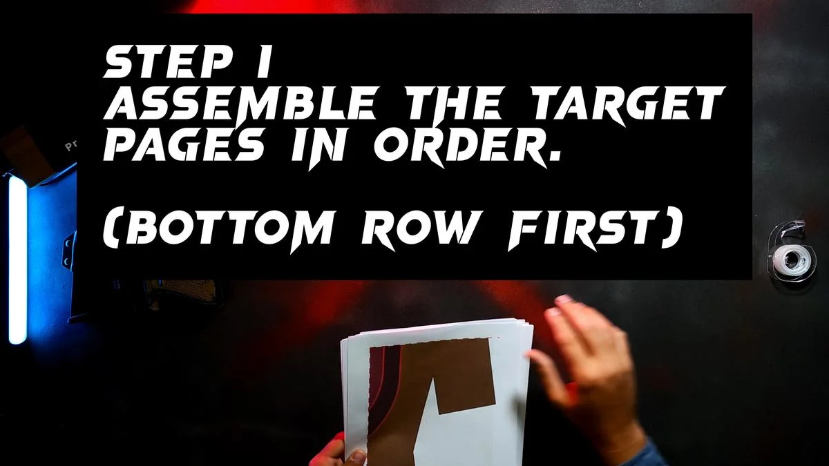 Step 1 - Assemble the target pages in order. Start with the bottom row first.