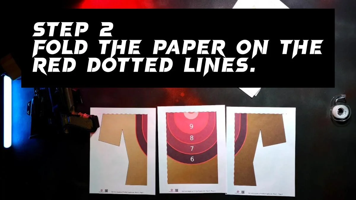 Step 2 - Fold the paper on the red dotted lines.