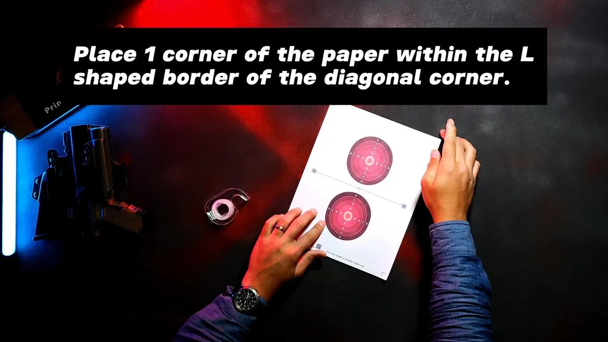 1 Page Self-Standing Target Tutorial - Tape the first pair of diagonal corners