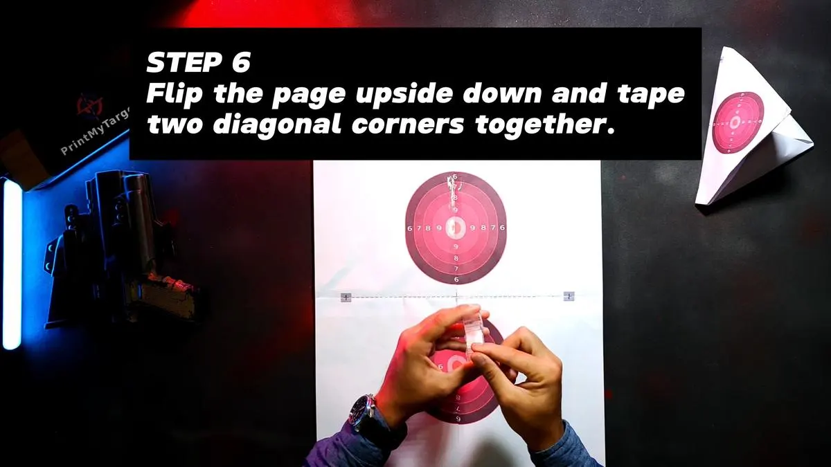 4 Page Self-Standing Target Tutorial - Tape the first diagonal corner pair