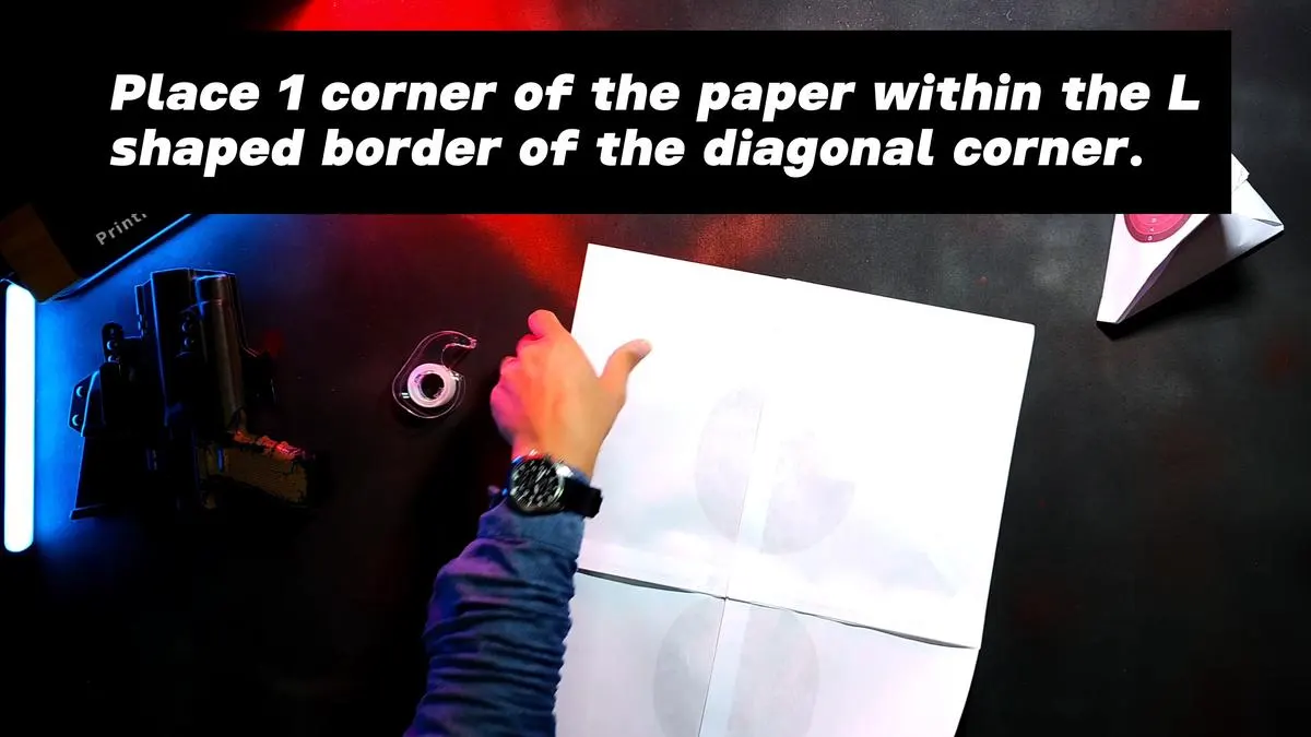 4 Page Self-Standing Target Tutorial - Tape the first diagonal corner pair