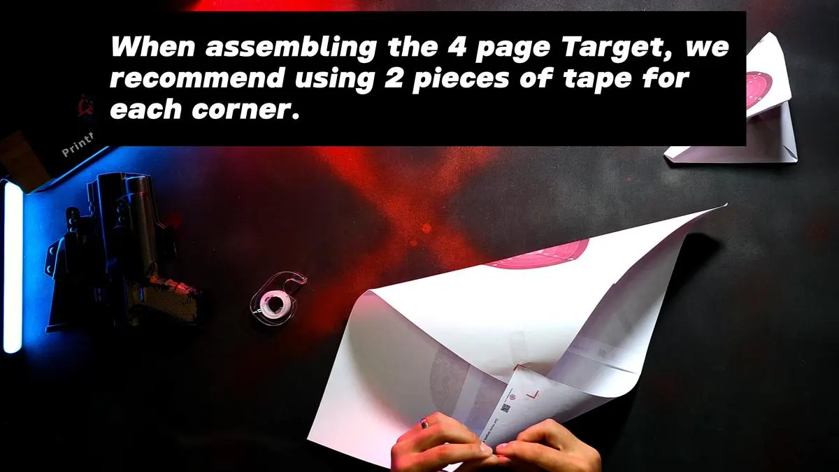 4 Page Self-Standing Target Tutorial - Tape the first diagonal corner pair
